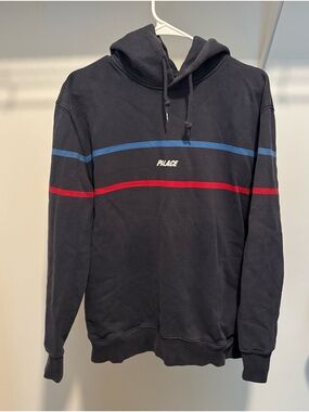 PALACE Navy Hoodie with Blue and Red Chest Stripes